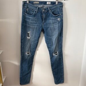 AG Adriano Goldschmied Women's Distressed Skinny Jeans - Blue Denim